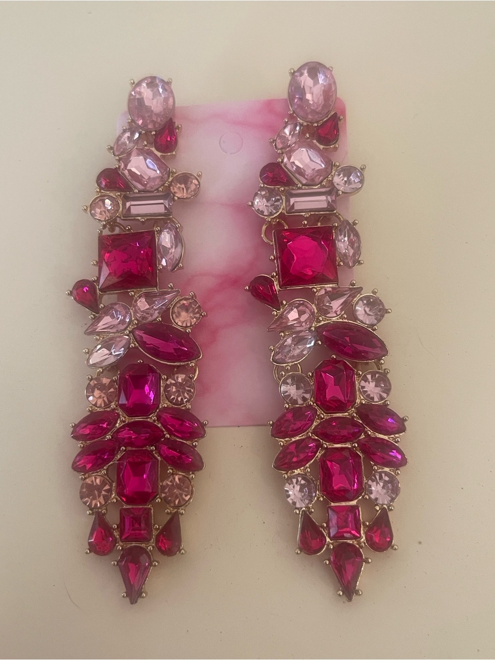 Fuchsia and Light Pink Crystal Cascade Drop Earrings